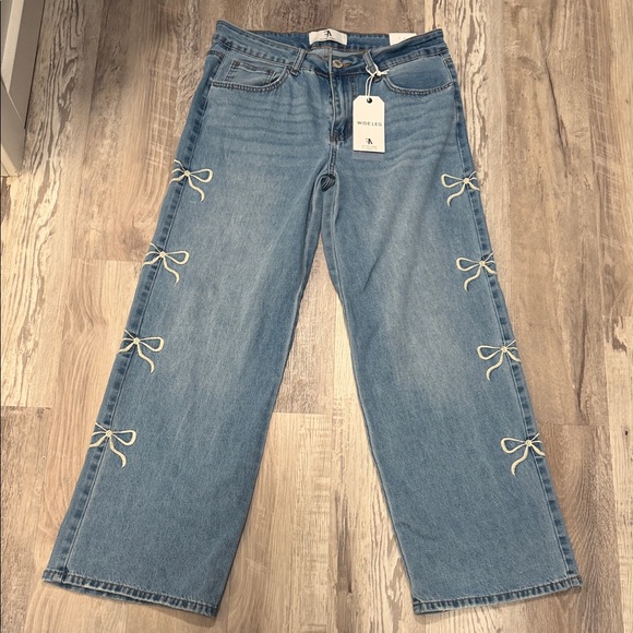 Flying Angel Denim - Flying Angel Women's Wide Leg Denim with embroidered Bow Accents